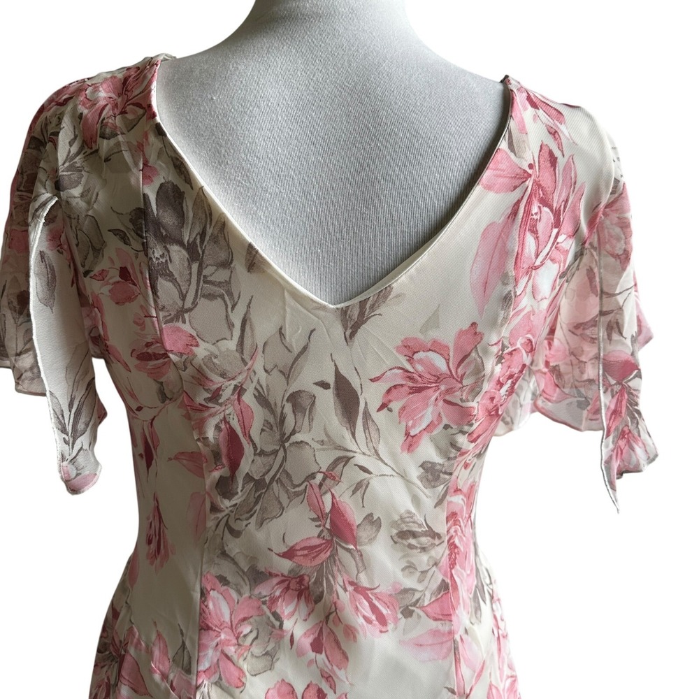 Signature Robbie Bee Midi Dress Floral Chiffon Whimsical Fairy Wedding Size 8 - Picture 5 of 16